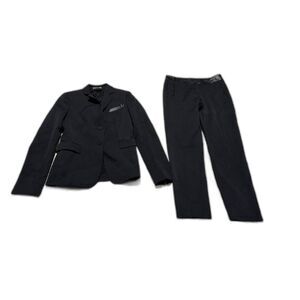 Akris Punto 2 Piece Blazer Pants Suit Size 4 Black Textured Wool Blend